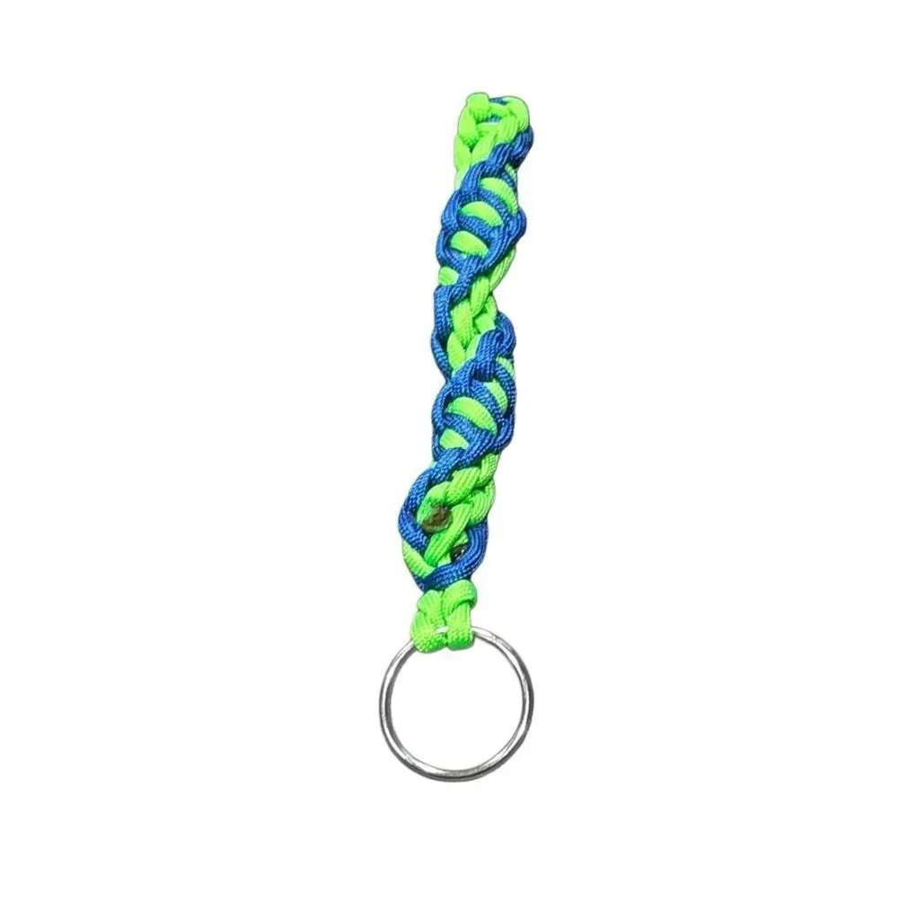 Handmade paracord keychain in a cobra knot DNA pattern